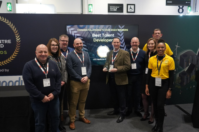 Photo caption: L-R – Pat McLaughlan (Virtus), Corrine Faulkner (CBRE), Andrew Stephens (CNet Training), Derek McFarlane (Soben), Wayne Edwards (executive principal UTC Heathrow) , Paul Hood (Yondr), Sarah Sparks (CNet Training), Mike Halliday (ALET) and Candace Rose Kumi (UTC Heathrow)